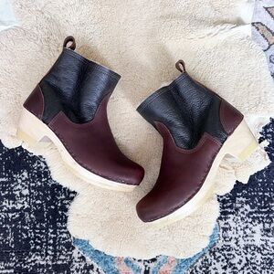 No. 6 Store 5" Pull On Shearling Clog Boot on Mid Heel Brown Aviator 40 No 6